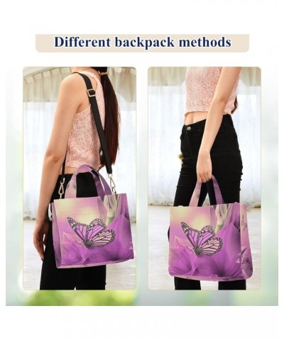 Beautiful Spring Flowers Purple Butterfly Big Satchel Bag for Women Work Travel Shopping Sport Multi05 $16.49 Satchels