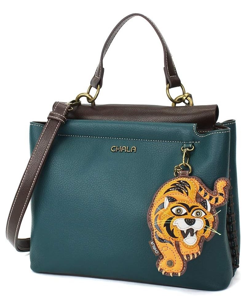 Charming Satchel with Adjustable Strap - Tiger - Turquoise $32.25 Satchels