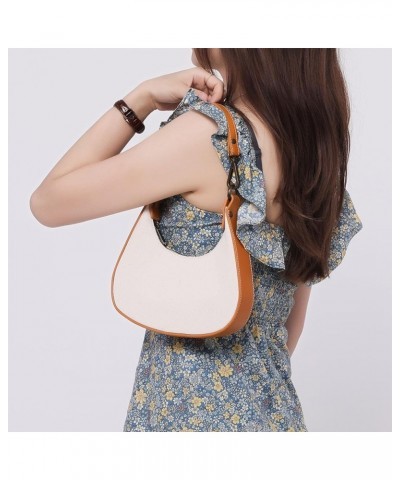 Shoulder Bag - Trendy Crescent Bag with Splicing Elements Versatile Crossbody Bag for Women, Two Removable Straps Beige $13.7...