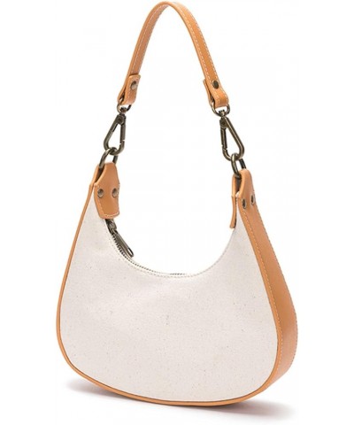 Shoulder Bag - Trendy Crescent Bag with Splicing Elements Versatile Crossbody Bag for Women, Two Removable Straps Beige $13.7...