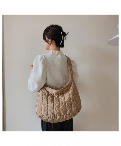 Puffer Tote Bag for Women, Quilted Cotton Padded Designer Handbag, Autumn Winter Vintage Nylon Large Crossbody Bags Camel $9....