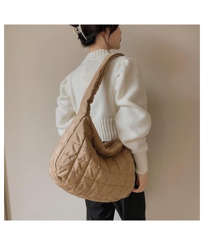 Puffer Tote Bag for Women, Quilted Cotton Padded Designer Handbag, Autumn Winter Vintage Nylon Large Crossbody Bags Camel $9....