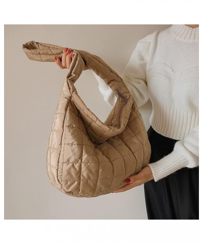 Puffer Tote Bag for Women, Quilted Cotton Padded Designer Handbag, Autumn Winter Vintage Nylon Large Crossbody Bags Camel $9....