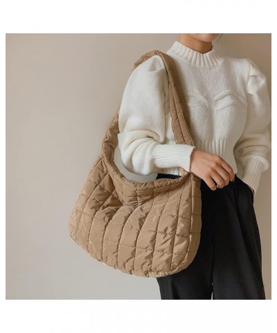 Puffer Tote Bag for Women, Quilted Cotton Padded Designer Handbag, Autumn Winter Vintage Nylon Large Crossbody Bags Camel $9....