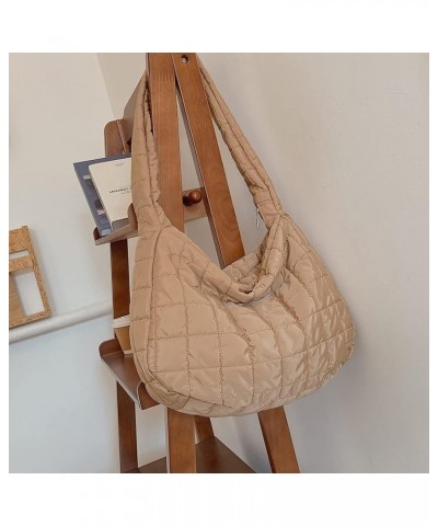 Puffer Tote Bag for Women, Quilted Cotton Padded Designer Handbag, Autumn Winter Vintage Nylon Large Crossbody Bags Camel $9....