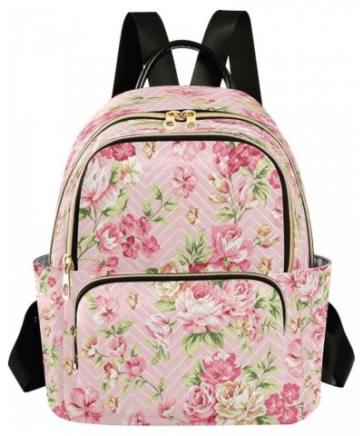 Pink Rose Leaf Floral Blossom Women Backpack Purse Ladies Fashion Shoulder Bag Daypack Travel Bag 10L Small $18.54 Backpacks