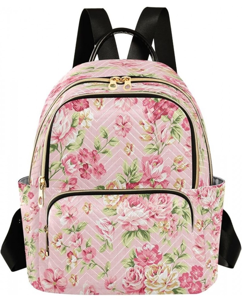 Pink Rose Leaf Floral Blossom Women Backpack Purse Ladies Fashion Shoulder Bag Daypack Travel Bag 10L Small $18.54 Backpacks