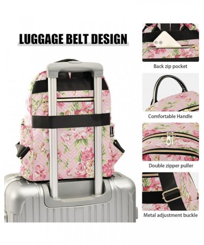 Pink Rose Leaf Floral Blossom Women Backpack Purse Ladies Fashion Shoulder Bag Daypack Travel Bag 10L Small $18.54 Backpacks