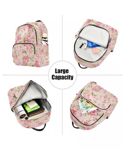 Pink Rose Leaf Floral Blossom Women Backpack Purse Ladies Fashion Shoulder Bag Daypack Travel Bag 10L Small $18.54 Backpacks