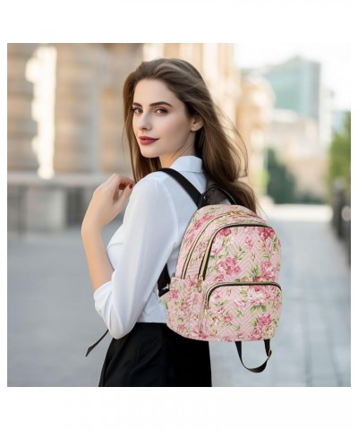 Pink Rose Leaf Floral Blossom Women Backpack Purse Ladies Fashion Shoulder Bag Daypack Travel Bag 10L Small $18.54 Backpacks