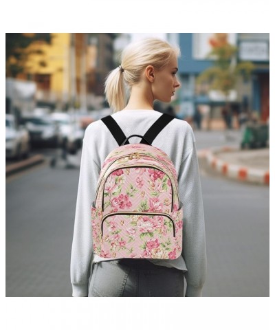 Pink Rose Leaf Floral Blossom Women Backpack Purse Ladies Fashion Shoulder Bag Daypack Travel Bag 10L Small $18.54 Backpacks