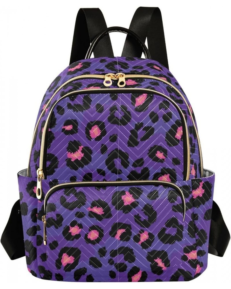 Leopard on Purple Women Backpack Purse Shoulder Bag Color Medium $16.50 Backpacks