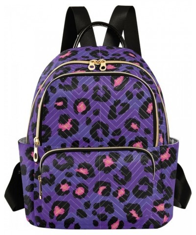 Leopard on Purple Women Backpack Purse Shoulder Bag Color Medium $16.50 Backpacks