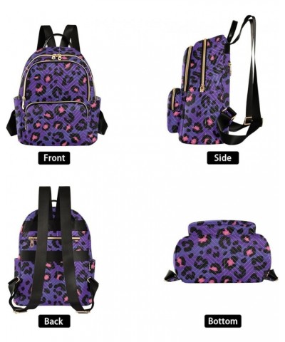 Leopard on Purple Women Backpack Purse Shoulder Bag Color Medium $16.50 Backpacks