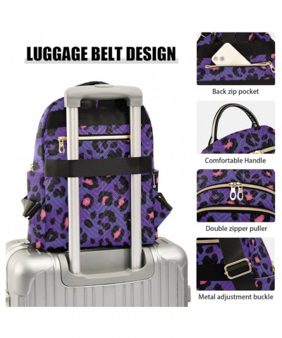 Leopard on Purple Women Backpack Purse Shoulder Bag Color Medium $16.50 Backpacks