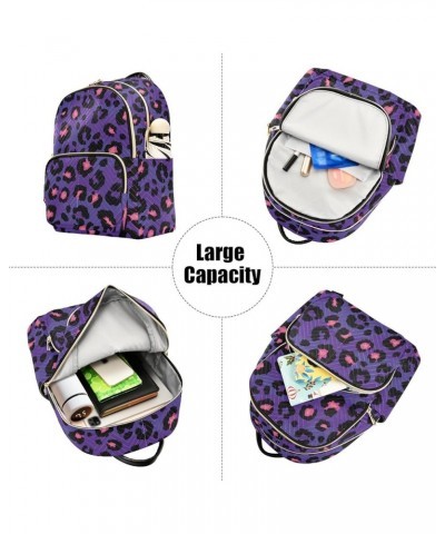 Leopard on Purple Women Backpack Purse Shoulder Bag Color Medium $16.50 Backpacks