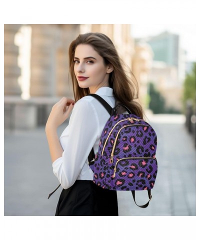 Leopard on Purple Women Backpack Purse Shoulder Bag Color Medium $16.50 Backpacks