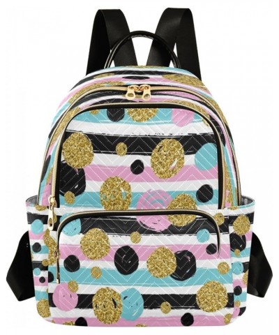 Backpack Purse for Women Gold Glitter Dots Rainbow Striped Casual Shoulder Bag Small Backpack M Medium $15.34 Backpacks