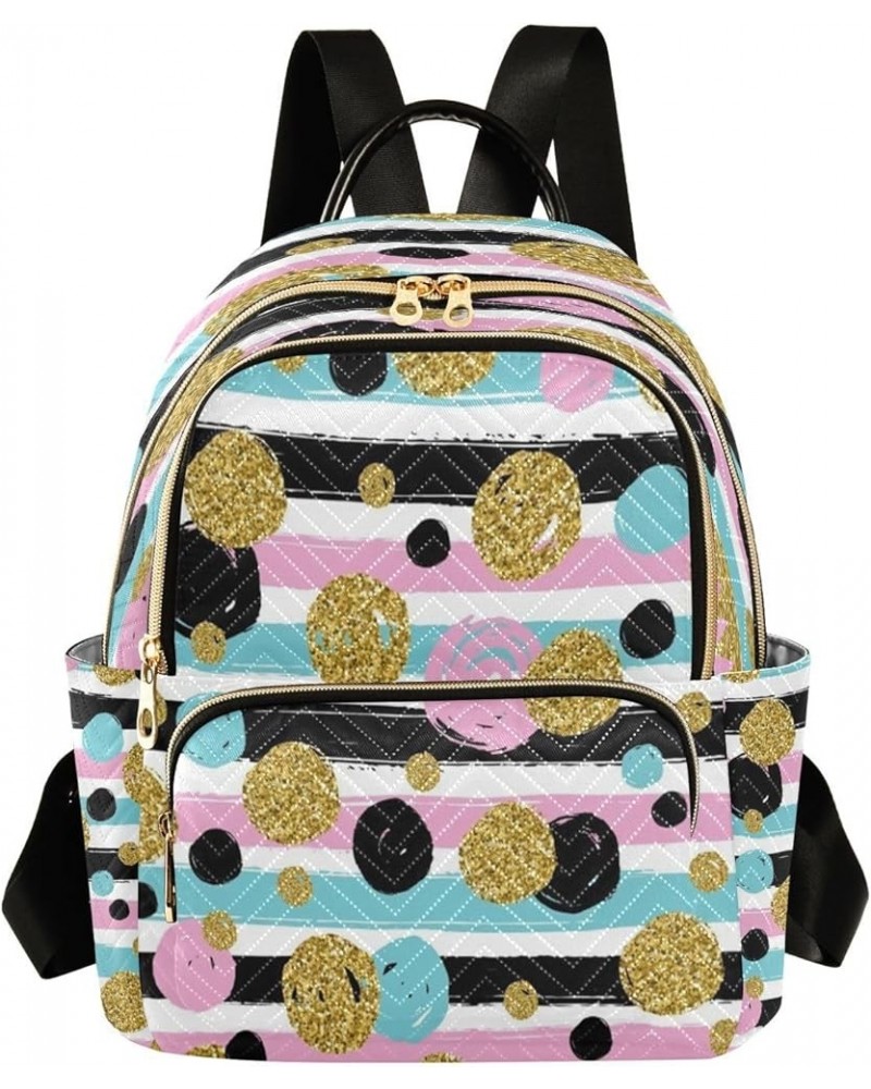 Backpack Purse for Women Gold Glitter Dots Rainbow Striped Casual Shoulder Bag Small Backpack M Medium $15.34 Backpacks