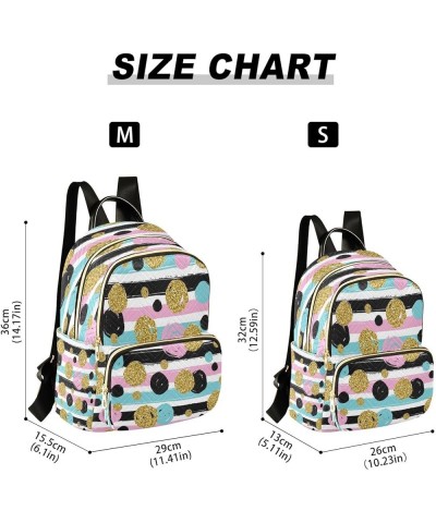 Backpack Purse for Women Gold Glitter Dots Rainbow Striped Casual Shoulder Bag Small Backpack M Medium $15.34 Backpacks