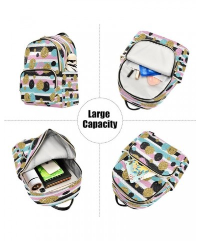 Backpack Purse for Women Gold Glitter Dots Rainbow Striped Casual Shoulder Bag Small Backpack M Medium $15.34 Backpacks