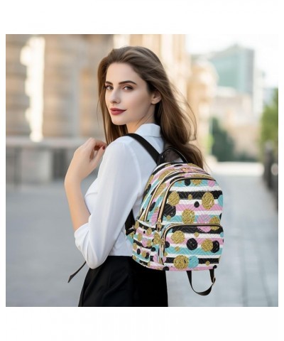 Backpack Purse for Women Gold Glitter Dots Rainbow Striped Casual Shoulder Bag Small Backpack M Medium $15.34 Backpacks