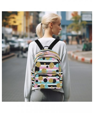 Backpack Purse for Women Gold Glitter Dots Rainbow Striped Casual Shoulder Bag Small Backpack M Medium $15.34 Backpacks