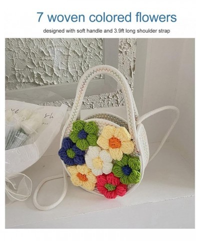 Cotton Woven Handbag-Flower Style,Soft Casual Shoulder Strap Rope Knitting Shoulder Bag for Beach Shopping Travel White $9.31...