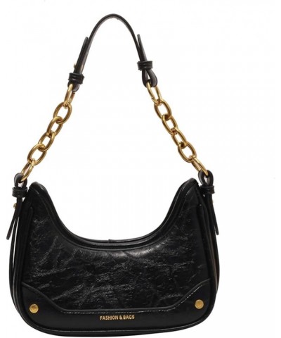 Hobo Bags for Women Vintage Slouchy Shoulder Bag with Gold Chain Purses PU Leather Purse Armpit Tote Black $17.39 Shoulder Bags