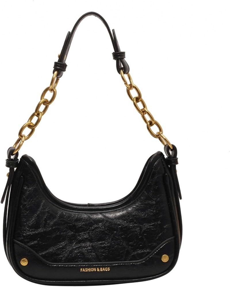 Hobo Bags for Women Vintage Slouchy Shoulder Bag with Gold Chain Purses PU Leather Purse Armpit Tote Black $17.39 Shoulder Bags