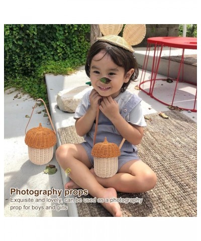 Mushroom Basket, Kids Rattan Storage Basket Hand Woven Decorative Acorn Shaped Basket Bag for Boys Girls Photography Props (S...