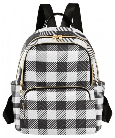 Small Backpack for Women Travel Bag Black White Buffalo Plaid Daypack Purse Fashion Shoulder Bag Rucksack Medium B242 $14.81 ...