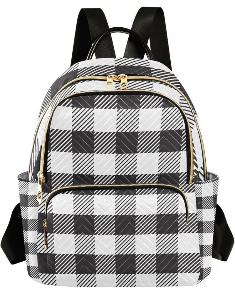 Small Backpack for Women Travel Bag Black White Buffalo Plaid Daypack Purse Fashion Shoulder Bag Rucksack Medium B242 $14.81 ...