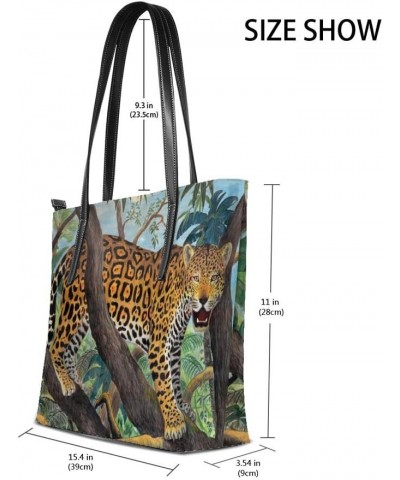 Top Handle Tote Bag PU Leather Shoulder Bag Jaguar In The Jungle Messenger Bag for Women Ladies Girls $19.92 Shoulder Bags