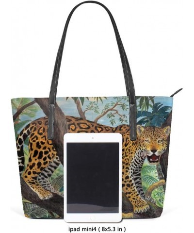 Top Handle Tote Bag PU Leather Shoulder Bag Jaguar In The Jungle Messenger Bag for Women Ladies Girls $19.92 Shoulder Bags