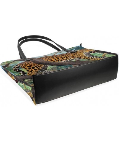 Top Handle Tote Bag PU Leather Shoulder Bag Jaguar In The Jungle Messenger Bag for Women Ladies Girls $19.92 Shoulder Bags