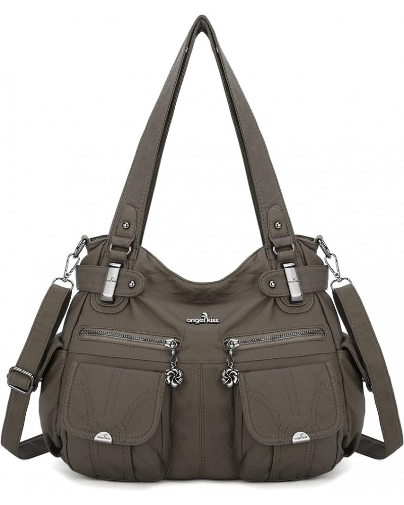 Purses and Handbags Women Tote Shoulder Top Handle Satchel Hobo Bags Fashion Washed Leather Purse 1-clay Grey $21.07 Satchels