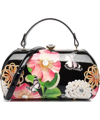 FLORAL FAUX PATENT LEATHER SATCHEL Balck $24.91 Crossbody Bags