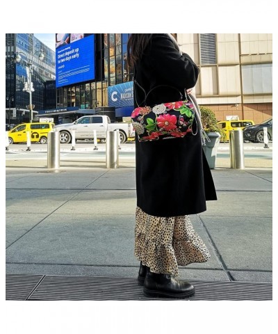 FLORAL FAUX PATENT LEATHER SATCHEL Balck $24.91 Crossbody Bags