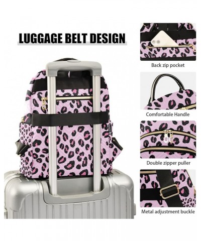 Women Backpack Pink Leopard Spot Sweet Anti-Theft Travel Backpack with Luggage Belt Durable Lightweight Handbag Lady Purse Ro...