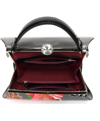 FLORAL FAUX PATENT LEATHER SATCHEL Balck $24.91 Crossbody Bags