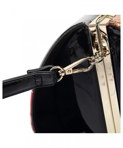 FLORAL FAUX PATENT LEATHER SATCHEL Balck $24.91 Crossbody Bags