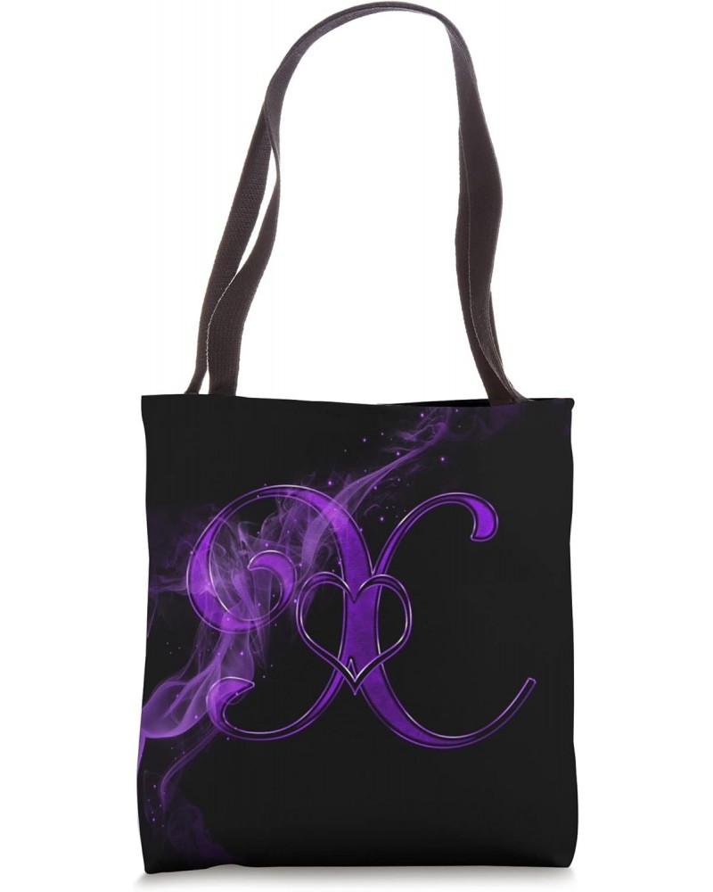 Smoke Heart Letter X Purple Fire Steam Fog Whirl Love Name Tote Bag $10.49 Totes