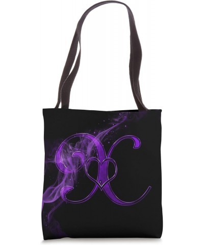 Smoke Heart Letter X Purple Fire Steam Fog Whirl Love Name Tote Bag $10.49 Totes