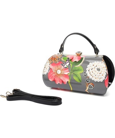 FLORAL FAUX PATENT LEATHER SATCHEL Balck $24.91 Crossbody Bags