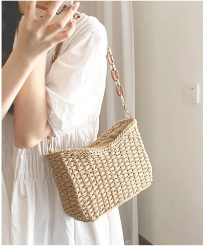 Women Small Straw Bag Mini Woven Underarm Bag Summer Beach Bag Square Bag Shoulder Bag Handbag Beige $11.07 Shoulder Bags