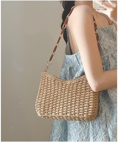 Women Small Straw Bag Mini Woven Underarm Bag Summer Beach Bag Square Bag Shoulder Bag Handbag Beige $11.07 Shoulder Bags