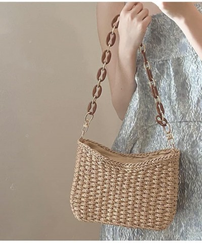 Women Small Straw Bag Mini Woven Underarm Bag Summer Beach Bag Square Bag Shoulder Bag Handbag Beige $11.07 Shoulder Bags