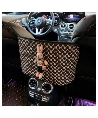 Red-Bow 3D-Rabbit Car Organizer Storage Houndstooth Diamond-Shaped Lattice Car Handbag Holder Between Car's Front Seats Car A...