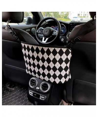 Red-Bow 3D-Rabbit Car Organizer Storage Houndstooth Diamond-Shaped Lattice Car Handbag Holder Between Car's Front Seats Car A...